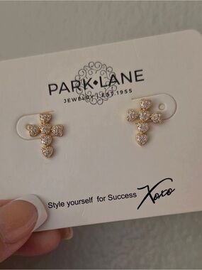 Park Lane Gold Crystal Cross Heart Stud Earrings